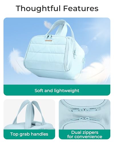 Image of BAGSMART Travel Toiletry Bag, Puffy Toiletry Bag for Women, Wide-Open Toiletry Bags for Traveling, Large Travel Cosmetic Makeup Bag Organizer for Accessories,Toiletrie, Blue, Puffy