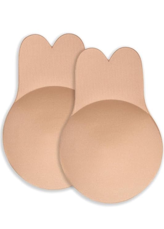 homey's Push Up Invisible Bra, Strapless Backless Sticky Bra, Self Adhesive Reusable Breast Lift Pasties with Rabbit Shape Design for Women Beige-picture-46