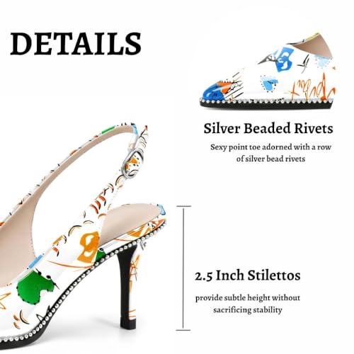 Image of YODEKS Slingback Heels for Women Pointy Toe Beaded Heels Close Toe Kitten Heel Pumps 2.5 Inch Stiletto Pumps Wedding Party Dressy Shoes