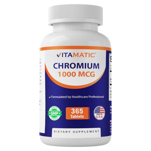 Vitamatic Chromium 1000 mcg | 365 Tablets | High Potency Chromium Picolinate | Non-GMO Gluten Free