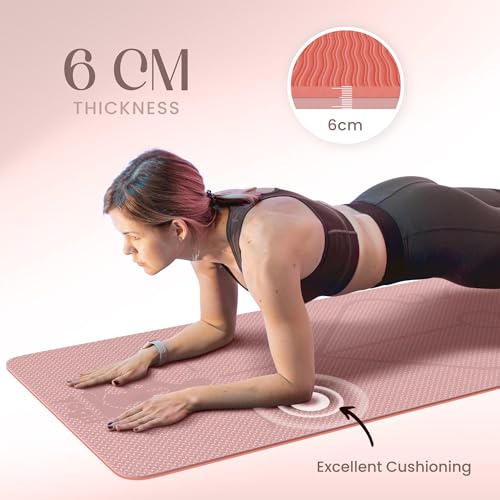 Yogii Yoga Mat - Non-Slip 6mm Thick TPE & Travel-friendly Yoga Mat - Perfect for Home & Gym Exercise Fitness & Pilates - With Laser Alignment Guides (Nude/Old Rose) for Men & Women - Image 6