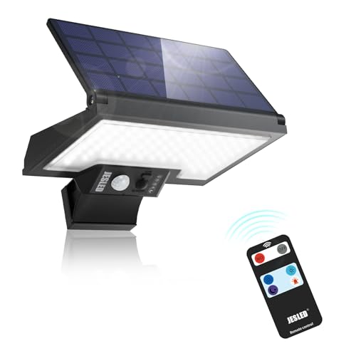 JESLED Lampe Solaire Extérieur, 108LEDs Projecteur LED Detecteur De Mouvement, 2600mAh, 4 Modes, Applique Murale De Sécurité étanche Sans Fil