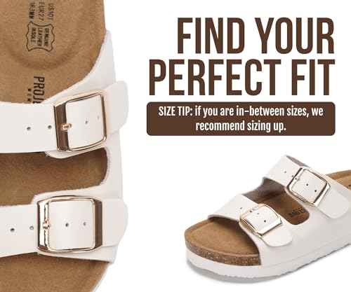 Image of Project Cloud Kids Sandals 100% Genuine Leather - Natural Cork Footbed Non-Slip Slides for Kids - Lightweight Boys & Girls Sandals - Water-Resistant Girls & Boys Sandals