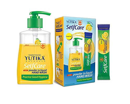Image of Yutika Selfcare Powder To Liquid Hand Wash Combo Pack With Empty Bottle + 10 Refill Pack Of 9Gm Each (1 Refill Makes 200ml Hand Wash) Lemon