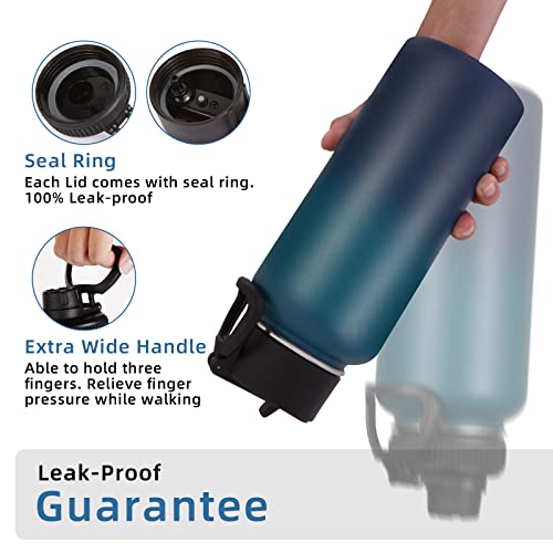 Image of Volhoply 32 oz Water Bottles Bulk 2 Pack with Straw Lid & Spout Lid,Insulated Sports Water Bottle,Double Wall Vacuum Stainless Steel Cups,Leakproof Wide Mouth Metal Flask for Travel(Dark Night,2)