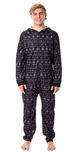 Harry Potter Mens' Hogwarts Christmas Sweater Hooded Union Suit Pajama4