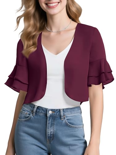 Image of Urban CoCo Women's Sheer Chiffon Bolero Shrug Ruffle Short Sleeve Open Front Cropped Cardigan for Dresses
