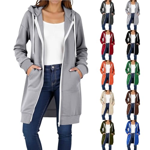 Largo Sudaderas Mujer con Capucha Cremallera Sudadera Oversize Manga Larga Chaqueta Entretiempo Talla Grande Chaquetas Ligeras Otoño Sweatshirt Abrigo Invierno Casual Abrigos Streetwear Moda Hoodie