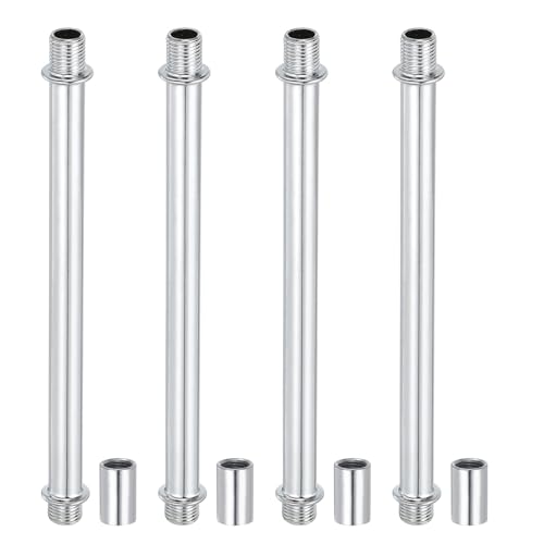 Image of PATIKIL Straight Pipe Lamp Stems Rod Kit, 4Set M10 Carbon Steel 150mm(5.91 inch) Long Double End Thread Rod with Coupling Nuts Sleeve Connector for Table Lamps Chandeliers, Silver Tone