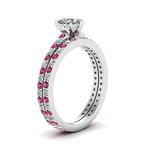 Image of 55Carat Choose Your Gemstone Classic Delicate Diamond CZ Wedding Set sterling silver Heart Shape Wedding Ring Sets Ornaments Surprise for Wife Symbol of Love Clarity Comfortable US Size 4 to 12