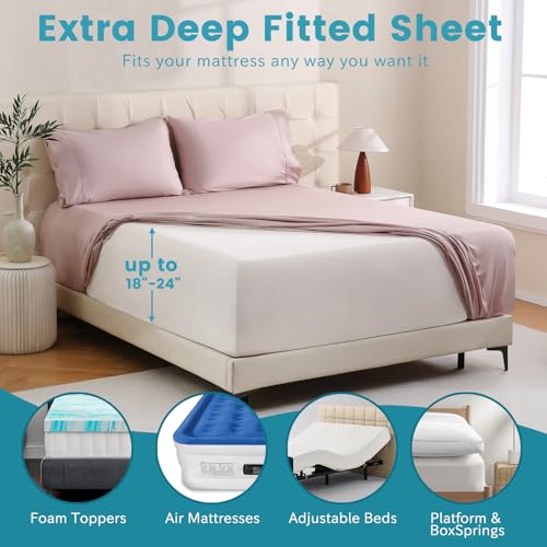 Bedlifes King Sheet Set, Extra Deep Pocket 18-24 Inches,1000Thread Count 100% Egyptian Cotton, Soft and Breathable Sateen 4-Piece,Light Pink