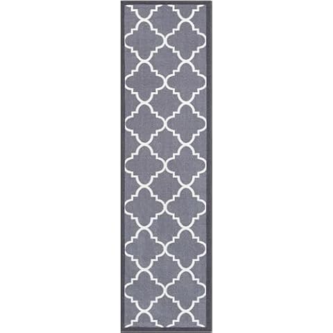 Non-Slip Rubber Back Rug Dallas Moroccan Trellis Grey Modern Geometric Lattice Thin Pile Machine Washable Indoor Outdoor Kitchen Entry Cover