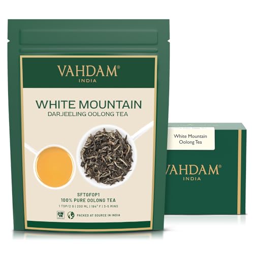 Image of VAHDAM White Mountain Oolong Tea Loose Leaf (25 Cups /1.76oz) Pure Oolong Tea Leaves | High Elevation Grown | Vacuum Sealed | Brew Hot, Iced, Kombucha