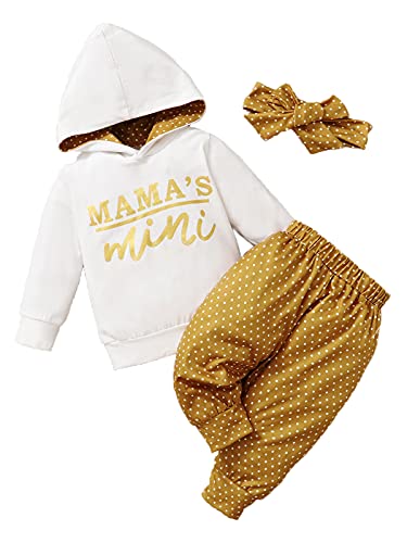 Image of Newborn Baby Girl Clothes Outfits Infant Hooded Sweatshirt Pants Headband Toddler Girl Clothing Set Yellow