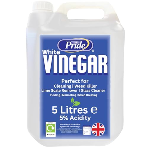White Vinegar 5L | Food Grade | Suitable for Cleaning, Weed Killer, Limescale Remover, Glass Cleaner, Stain Remover, Baking, Pickling, Marinating | UK Made | (Pack of 1) 5 Litres