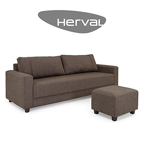 Conjunto Sofá 3 Lugares e Puff Herval Clean, Linho Marrom