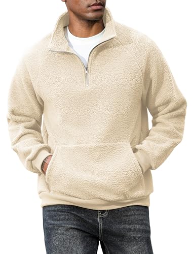 ZAFUL Men's Fluffy Polar Fleece Sweatshirt Embroidery Half Zip