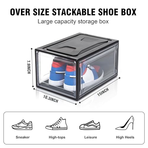 BSFHH 12 Pack Shoe Boxes, Clear Acrylic Plastic Shoe Boxes Stackable, Space-Saving Foldable Drop Front Shoe Storage Boxes Container for With Lids Fits Up to Size 15 (Dark Black) by BSFHH - Image 6
