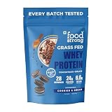 Foodstrong Whey Protein Powder (Concentrate + Isolate), 100% Hormone Free Grass-Fed Whey, 24G Protein & 6.6G BCAA, Cookies & Cream, With Turmeric & Digestive Enzymes, 1KG 1kg