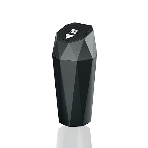 Miniatura 9 de Basurero para automóvil con tapa, diseño de mini diamante, papelera portátil y automática para automóvil, oficina, hogar, cocina (2, negro)