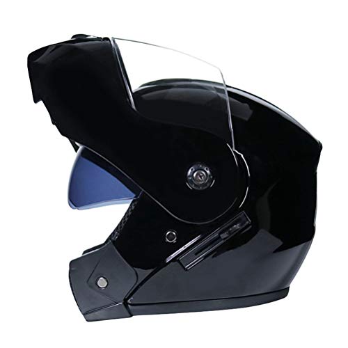 N/A Casque Intégral Moto avec Double Visière Casque de Moto pour Homme et Femme Casque de Motocross Vintage - Noir Brillant | Transparent, XL