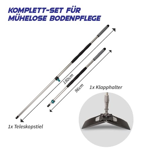 G.I.V. - Reinigungstechnik Bodenwischer Teleskopstiel ausziehbar 96-180cm mit gummiertem Handgriff + Klapphalter 50cm, für Wischmopp Microfasermopp, Universalmopp - Wischer für die Bodenreinigung – Bild 3