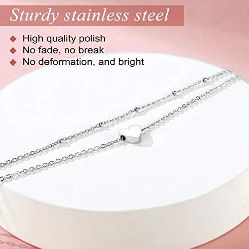 Double Layer Heart Charm Anklet For Girls Stainless Steel 8.66'' Adjustable Beaded Ankle Bracelets Foot Chain Foot Jewelry Gift For Her Women #TOP2