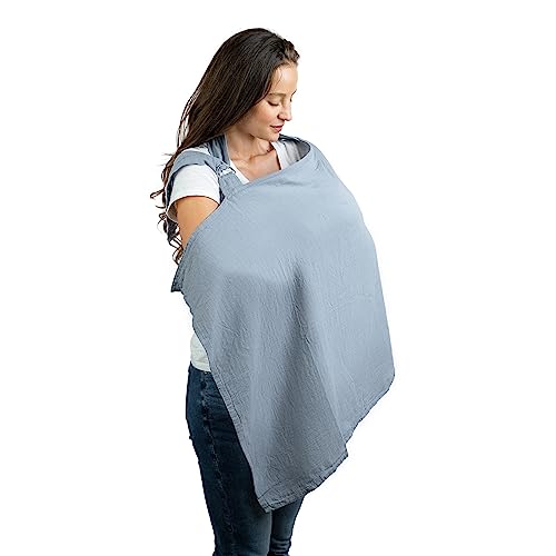 Image of Muslin Nursing Cover for Baby Breastfeeding, Soft & Breathable Cotton Breastfeeding Cover for Mom with Rigid Hoop for Mother Nursing Apron by Comfy Cubs (Pacific Blue)