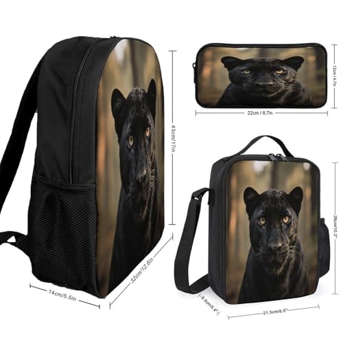 Black Panther 3pcs Lightweight Travel Backpack Printed Backpack With Lunch Pack Storage Box Case2