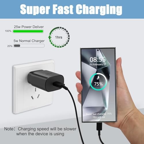 Image of Original 25W Type C Charger Adapter Compatible Samsung with M35 /A35 /F35 and Other Galaxy USB C Devices, 25 watt Super Fast Charging Adaptor for M15 /A15 /F14 /M14 /A14 /F14 /A34 /M34 /F34, Black
