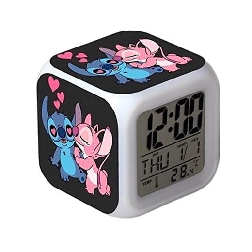 BONFUN Reloj Despertador Cartoon Stitch, Reloj De Sobremesa, Reloj Despertador Digital con Pantalla LED, Regalo para Niños Reloj Despertador Cuadrante Que Cambia De Color (Color : Color-3)
