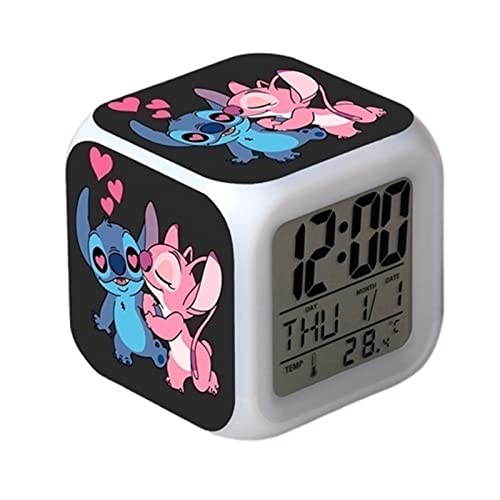 LXWLXDF Réveil À LED, Réveil LED Cartoon Star Baby Stitch, Cadeau Créatif Réveil Coloré pour Enfants Et Adolescents (Color : Color-3)