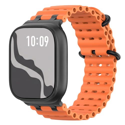 Astorgos Upgraded Ocean Band Compatible with Apple Watch Ultra 3/2/1 49mm S11/S10 46mm 9/8/7 45mm SE3/SE2/SE/6/5/4 44mm 3/2/1 42mm Metal Connector Breathable Sport Watch Strap Black/Orange