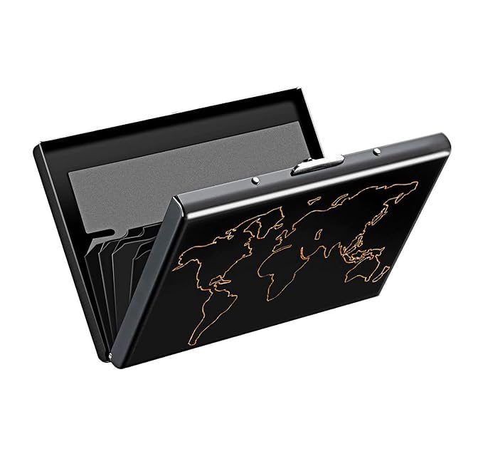 encELade Metal Water-Resistant Stainless Steel World Map Debit/Credit Business ATM 6 Card Holder For Men & Women (Black)-image-18