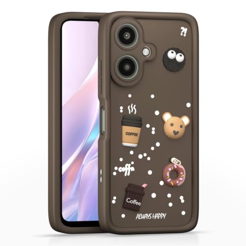 Image of Bintage Cute Fun Taddy Cartoon 3D Ball Milk Donut Coffee Cup Silicone Case Full Body & Camera Protection Back Cover Compatible for Mi REDMI 13c 5G - Brown