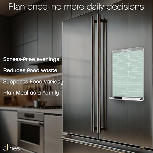 Image of 3 Lines ClearBite Acrylic Magnetic Meal Planner Board | Sleek & Durable | Includes Marker & Duster | 24x16 CM | Perfect for Meal Planning, Shopping Lists, Notes | Ideal for Home, Office | Cardamom