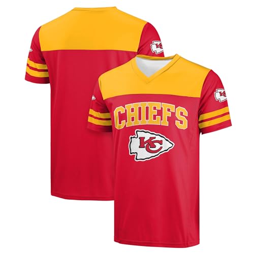 FOCO NFL Men's Officially Licensed Primary Logo Team Color Wordmark Game Day V-Neck Football Top - Kansas City Chiefs - Red - (Medium)