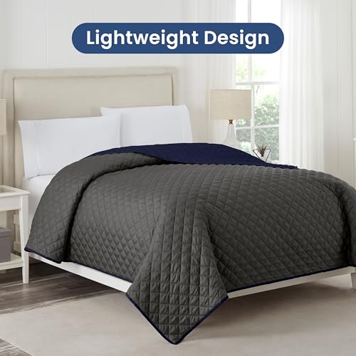 Image of Martex Reversible Coverlet, Full Queen, Graphite /Navy | Lightweight, Durable, Soft, Easy Care, Reversible