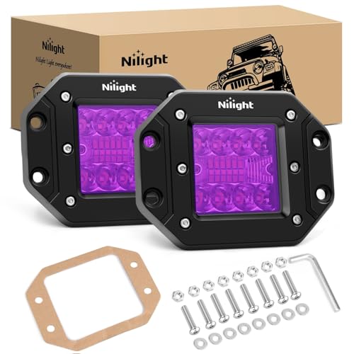 Nilight Flush Mount LED Light Pods 2 PCS 42 W Purple Upgraded Spot Flood Combo Bumper Driving Decoration Neon Light Bar Off Road Lights 12V 24V Lighting for Truck ATV UTV SUV Pickup Van Boat Tractor