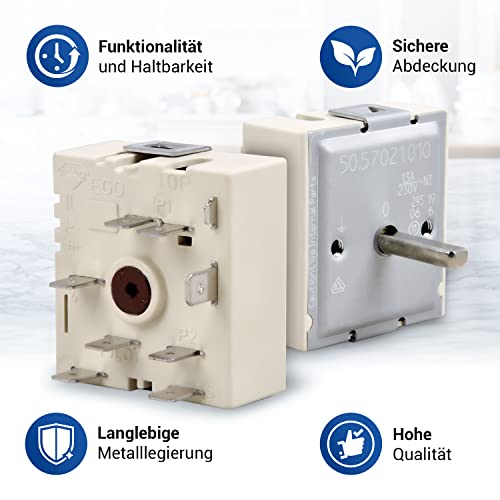 VIOKS Kochplattenschalter Energieregler Herd 230V Ersatz für EGO 50.57021.010 5057021010 Backofen Regler - Backofen Schalter Einkreis für AEG Bosch Siemens Neff Bauknecht Privileg Kochfeld Herd