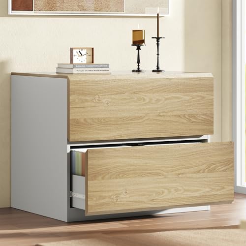 ModernMate 2 Drawer Lateral File Cabinet, 31W*28H Wood Filing Cabinet with Anti-tilt Mechanism, Home Office Storage Filing for Letter, A4 & Legal Size, Light Walnut
