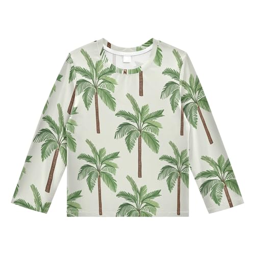 Tropical Palm Trees Green Boy's Rash Guard Swim Shirt Long Sleeve Sun Shirt for Toddler Kid UPF50+ 4T