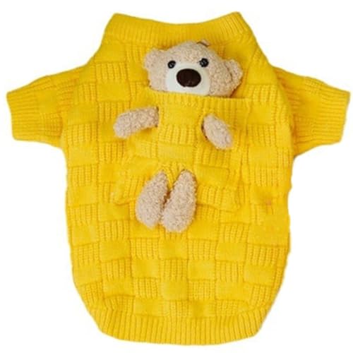 ISUPY ペット服 可愛い 犬の服 犬用ニットセーター 秋冬 ぬいぐるみ 防寒 暖かい ドッグウェア パーカー ジャケット 小型犬 中型犬 ワンちゃん 洋服 猫服 部屋着 散歩着 お出かけ (XS,イエロー)