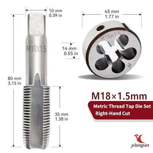 Image of M18X1.5 Tap and Die Set, Metric Right Hand M18 x 1.5 Tap Die Set, M18x1.5mm High-Speed Steel Thread Milling Tap and Die Suitable for Various Metals