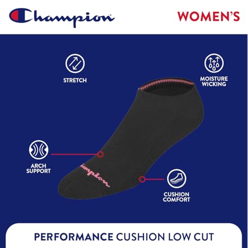 Image of Champion Women's 6-pack Low Cut Athletic Socks With Moisture-wicking, Breathable Stretch (Size 4-10)