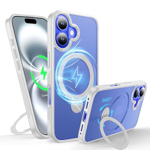 FNDMIL Anillo magnético giratorio de 360° para iPhone 16 Plus, funda compatible con MagSafe [borde de textura antideslizante] [soporte integrado] [militar a prueba de golpes] parachoques de silicona