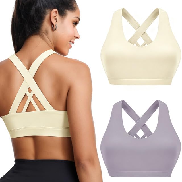 Image of Buauty 2 Packs Sports Bras for Women High Support, Push Up Sports Bra, Criss-Cross Back High Impact Yoga Bras for Large Bust