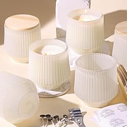 【Complete candle Making Jars】Purchase our candle making supplies, you will get 6 wide mouth 13 oz empty white candle jars with bamboo lids, 8 candle wicks, 8 candle warning labels, 8 candle wick stickers, 1 silver candle wick holders. Suitable for DI...
