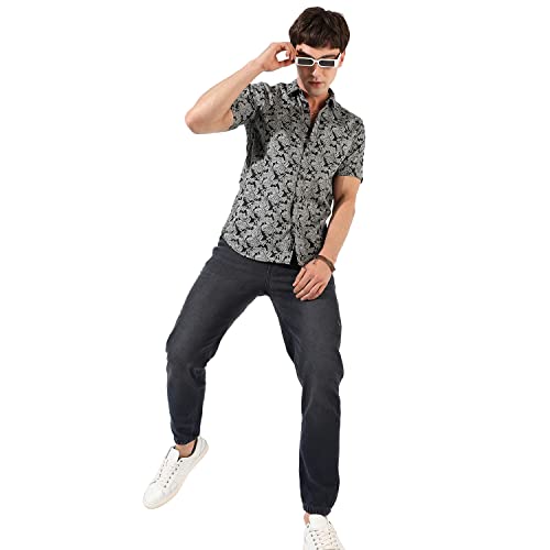 Image of CAHOOT Men's Button Up Shirt for Casual Wear | Regular Fit | Poly Lycra Shirt Crafted with Short Sleeve & Enhanced Stretch Comfort Fit for Everyday Wear