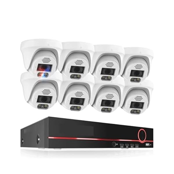 Bedraad beveiligingscamerasysteem H.265 8CH 4K 5MP POE Beveiligingscamera 8MP zichtsdetectie Dome Indoor Tweeweg Kleur Nacht videobewakingskit (Size : None, Color : 8CH 4pcs 8MP Cameras)